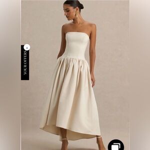 Club L London Candice Cream Strapless Bandeau Volume Bow Back Midi dress Size 6